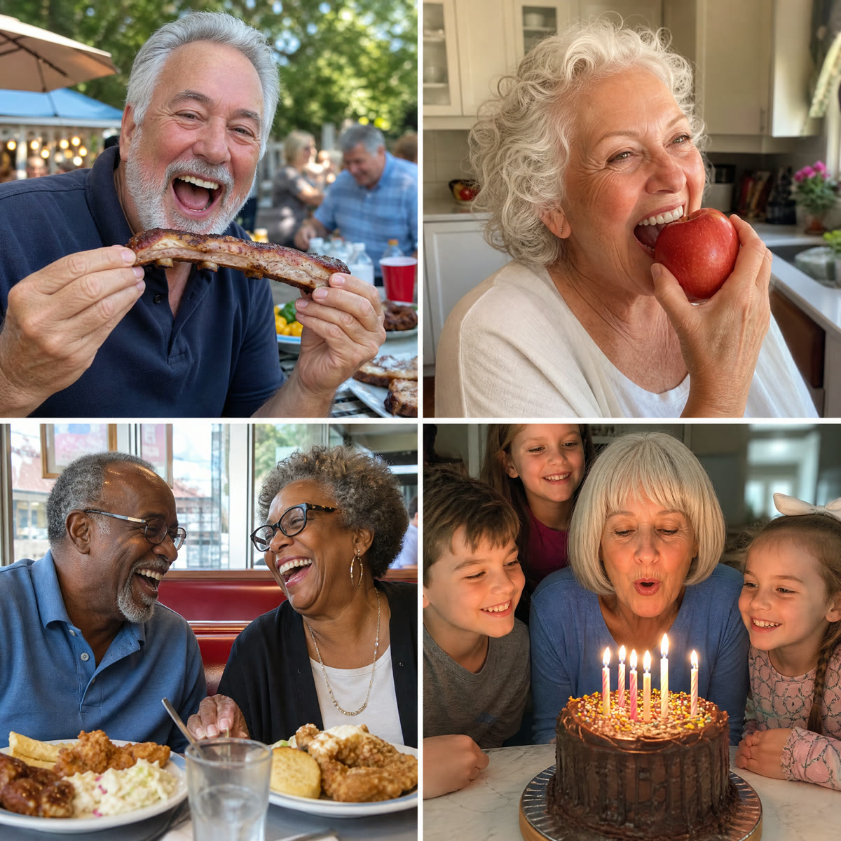 Denture wearers enjoying their food